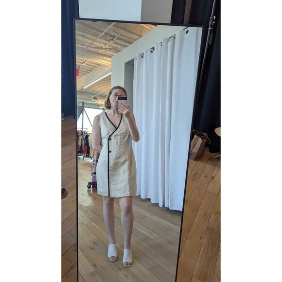 LOVE, WHIT Off White V-Neck Black Lined Front Button Suiting Dress size 2 - Picture 10 of 10